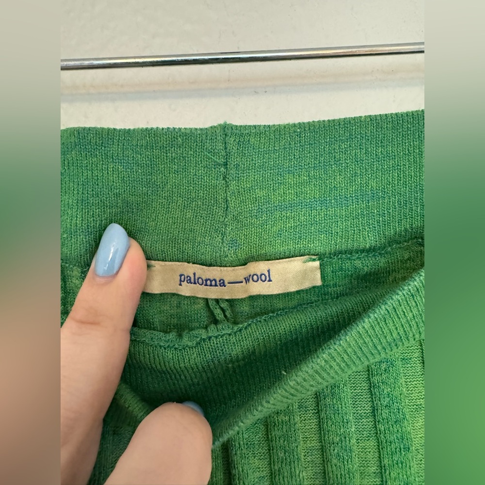 Paloma Wool Fromthe Rib Ribbed Pants Green Size XS/S? Stretch Ruffle Ankle EUC - Picture 10 of 11